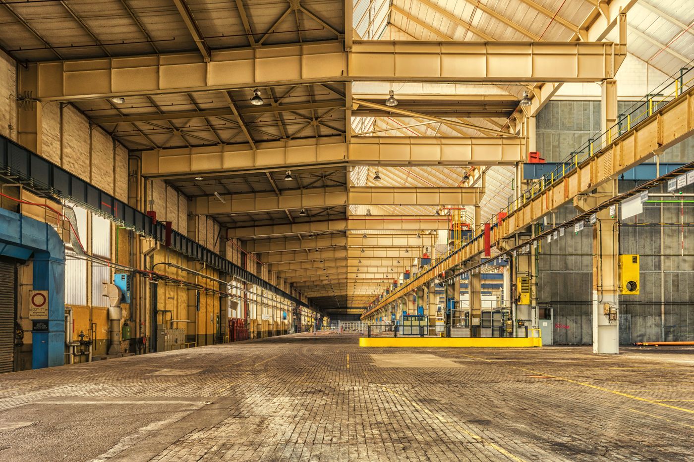 Warehouse lit by LED high bay fixtures